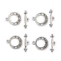 Antique Silver Tibetan Style Alloy Toggle Clasps, Cadmium Free & Nickel Free & Lead Free, Antique Silver, Round: 19.5x16mm, Bar: 21mm, Hole: 1.5mm