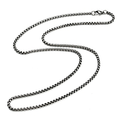 Gunmetal 304 Stainless Steel Box Chain Necklace, Gunmetal, 23.90 inch(60.7cm), 3mm