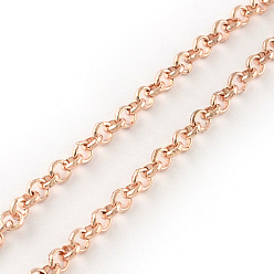 Розовое Золото Роло железа цепи, отрыгивающая цепь, несварные, с катушкой, розовое золото , 4.8x1.5 мм, около 164.04 футов (50 м) / рулон