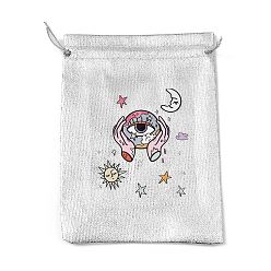 Eye Rectangle Polyester Bags with Nylon Cord, Drawstring Pouches, for Gift Wrapping, Silver, Eye, 177~182x127~135x1mm