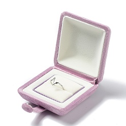 Фламинго Квадратные бархатные кольца, Подарочный футляр для обручального кольца с железной кнопкой, фламинго, 7.2x7.2x3.95 см