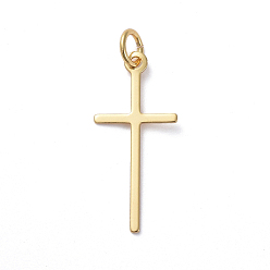 Real 18K Gold Plated Brass Pendants, Long-Lasting Plated, Cross, Real 18K Gold Plated, 23x10.5x0.6mm, Hole: 3.2mm