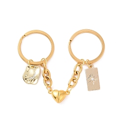 Doré  Rectangle en alliage avec porte-clés pendentif étoile et lune, porte-clés couple fermoir coeur magnétique, or, 10.7 cm