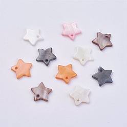 Mixed Color Shell Pendants, Dyed, Star Charms, Mixed Color, 12x2mm, Hole: 1.2mm
