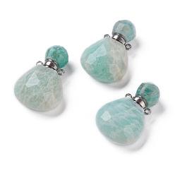 Amazonite Teardrop Natural Amazonite Perfume Bottle Pendants, with 304 Stainless Steel Findings, Faceted, Stainless Steel Color, 26~26.5x17x8~8.5mm, Hole: 1.4mm, Capacity: about 2ml(0.06 fl. oz)