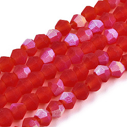 Crimson Imitate Austrian Crystal Bicone Frosted Glass Beads Strands, Grade AA, Faceted, Crimson, 2x2.5mm, Hole: 0.7mm, about 162~185pcs/strand, 12.76~14.61(32.4cm~37.1)