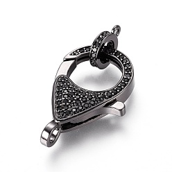 Gunmetal Brass Micro Pave Cubic Zirconia Lobster Claw Clasps, with Bail Beads/Tube Bails, Black, Gunmetal, Clasp: 26x17x5.5mm, Hole: 3mm, Tube Bails: 10x7.5x2mm, Hole: 1.2mm