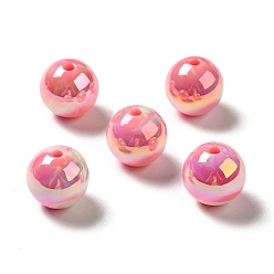 Rose Brumeux Placage uv perles acryliques irisées arc-en-ciel opaques, ronde, rose brumeuse, 15~15.5x15.5~16mm, Trou: 2.7~2.8mm