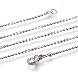 Stainless Steel Color 304 Stainless Steel Ball Chain Necklaces, with Lobster Claw Clasps, Stainless Steel Color, 18.3 inch(46.5cm), 1.4mm
