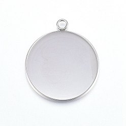 Stainless Steel Color 201 Stainless Steel Pendant Cabochon Settings, Plain Edge Bezel Cups, Flat Round, Stainless Steel Color, 36.5x32x2mm, Hole: 3mm, Inner Diameter: 30mm