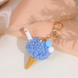 Cornflower Blue Wool Ice Cream Pendant Keychain, with Iron Findings, Cornflower Blue, 14cm