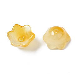 Verge D'or Perles de verre transparentes peintes à la bombe à deux tons, fleur, verge d'or, 7x11.5x11.5mm, Trou: 1.2mm
