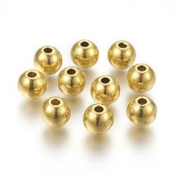 Antique Golden Tibetan Style Alloy Beads, Cadmium Free & Nickel Free & Lead Free, Round, Antique Golden, 7.5mm, Hole: 2.5mm