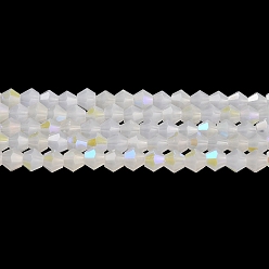 Blanco Perlas de vidrio imitación de jade electroplate hebras, color de ab chapado, facetados, bicono, blanco, 4x4 mm, agujero: 0.8 mm, sobre 87~98 unidades / cadena, 12.76~14.61 pulgada (32.4~37.1 cm)