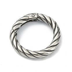 Antique Silver Tibetan Style 316 Surgical Stainless Steel Spring Gate Rings, Twist Round Ring, Antique Silver, 22x3.3mm