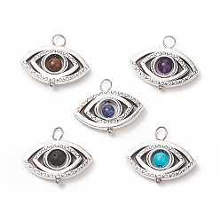 Mixed Stone Natural & Synthetic Stone Pendants, Eye Charm, with Antique Silver Tone Alloy Findings, 18x21x4mm, Hole: 4.2mm