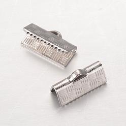 Stainless Steel Color 304 Stainless Steel Ribbon Crimp Ends, Rectangle, Stainless Steel Color, 5x13mm, Hole: 1x2.5mm