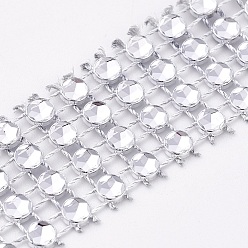 Серебро 4 ряды рулон пластиковой алмазной сетки, горный хрусталь хрустальная лента, украшение свадебного торта, серебряные, 20x1 мм, о 10yards / рулон (9 м / рулон)