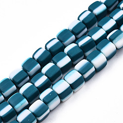 Bleu Vert Brin de perles pate polymère faits à la main , colonne, sarcelle, 5x5x4.5mm, Trou: 2mm, Environ 85~86 pcs/chapelet, 15.83 pouces ~ 16.06 pouces (40.2~40.8 cm)