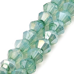 Medium Sea Green Imitation Jade Glass Beads Strands, AB Color Plated, Faceted, Bicone, Medium Sea Green, 4.5x4mm, Hole: 1mm, about 89~100pcs/strand, 13.31''~14.25''(33.8~36.2cm)