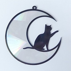 Lune Grand pendentif acrylique, noir, cat, lune, 127mm