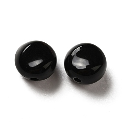 Negro Abalorios de acrílico opacos, plano y redondo, negro, 9.5~10x12 mm, agujero: 1.8 mm, Sobre 1110 unidades / 500 g