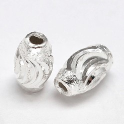 Silver Fancy Cut Oval 925 Sterling Silver Textured Beads, Silver, 10x6mm, Hole: 2mm, about 37pcs/20g