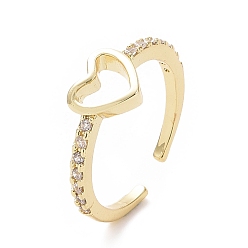 Золотой Кольцо-манжета с открытым сердцем из прозрачного кубического циркония, украшения из латуни для женщин, золотые, размер США 7 1/2 (17.7 мм)