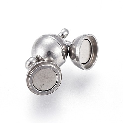 Stainless Steel Color 201 Stainless Steel Magnetic Clasps with Loops, Round, Stainless Steel Color, 11x6x6mm, Hole: 1.5mm