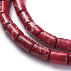 Rouge Brins de perles de jaspe impérial naturel, teint, cube, rouge, 6~6.5x8~9mm, Trou: 1.4mm, Environ 43 pcs/chapelet, 15.75'' (40 cm)