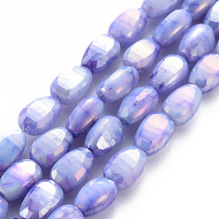 Medium Slate Blue Opaque Baking Painted Crackle Glass Beads Strands, Faceted, AB Color Plated, Melon Seeds, Medium Slate Blue, 9x6x4.5mm, Hole: 1.2mm, about 50pcs/strand, 17.32 inches(44cm)
