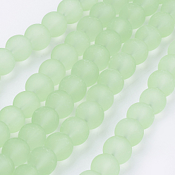 Pale Green Transparent Glass Bead Strands, Frosted, Round, Pale Green, 6mm, Hole: 1.3~1.6mm, about 140pcs/strand, 31.4 inch