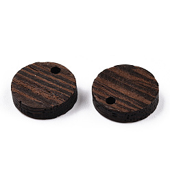 Coconut Brown Natural Wenge Wood Flat Round Charms, Undyed, Coconut Brown, 14x3.5mm, Hole: 1.8mm