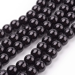 Negro Abalorios de perla de vidrio, pearlized, rondo, negro, 8 mm, agujero: 1 mm, sobre 100 unidades / cadena, 30.71 pulgada (78 cm).
