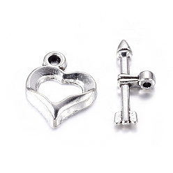 Antique Silver Tibetan Style Heart Toggle Clasps, Cadmium Free & Nickel Free & Lead Free, Antique Silver, 16x13mm, Hole: 1mm