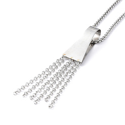 Stainless Steel Color 304 Stainless Steel Trapezoid with Tassel Pendant Necklace with Box Chains for Women, Stainless Steel Color, 23.66 inch(60.1cm)