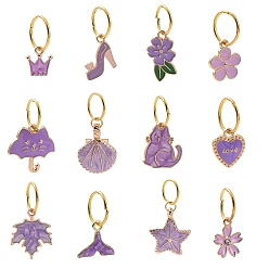 Medium Purple 12Pcs 12 Styles Mixed Shapes Alloy Enamel Shoe Pendant Decoraiton, with Iron Jump Rings, for Shoe String Ornaments, Medium Purple, 23~40mm, 1pc/style