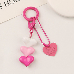 Cerise Resin Keychain, with Spray Painted Alloy Findings, Heart, Cerise, 4.6x2.2cm and 6.8x2.2cm