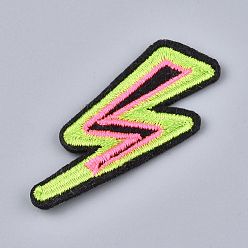 Yellow Green Computerized Embroidery Cloth Iron on/Sew on Patches, Costume Accessories, Lightning, Yellow Green, 45x20x1.5mm