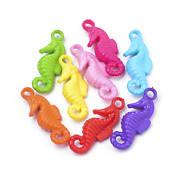 Mixed Color Opaque Acrylic Pendants, Sea Horse, Mixed Color, 32x13x6.5mm, Hole: 3mm, about 600pcs/500g