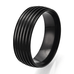 Black 201 Stainless Steel Grooved Finger Ring Settings, Ring Core Blank for Enamel, Electrophoresis Black, 8mm, Size 11, Inner Diameter: 21mm