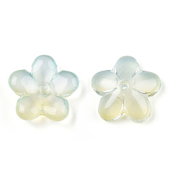 Light Cyan Two Tone Transparent Normal Glass Beads, Flower, Light Cyan, 21x21.5x7mm, Hole: 1.8mm