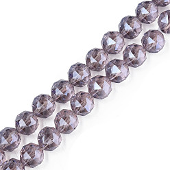 Old Rose Electroplate Transparent Glass Beads Strands, Faceted, Round, Old Rose, 12x11mm, Hole: 1.2mm, about 50pcs/strand, 22.05 inch(56cm)