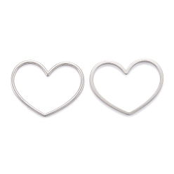 Stainless Steel Color 304 Stainless Steel Linking Rings, Heart, Stainless Steel Color, 35.5x44x2mm