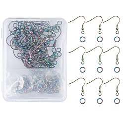 Rainbow Color DIY Earrings Kits, with 201 Stainless Steel Earring Hooks and Vacuum Plating 304 Stainless Steel Open Jump Rings, Rainbow Color, 68x52x11mm