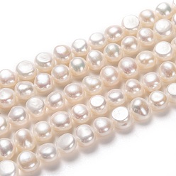 Blanc Brins de perles de culture d'eau douce naturelles, pomme de terre, blanc, 7~8x8~9mm, Trou: 0.6mm, Environ 48 pcs/chapelet, 14.57 pouce (37 cm)