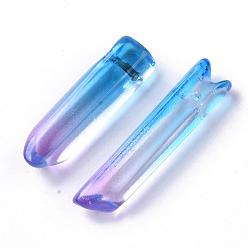 Сине-фиолетовый Двухцветные стеклянные бусины, сверху просверленные бусы, пуля, синий фиолетовый, 25~40x7~8x6~7 мм, отверстие : 0.9 мм