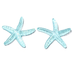 Light Blue Translucent Resin Sea Animal Cabochons, Glitter Starfish, Light Blue, 37x39x6mm