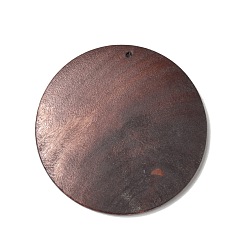 Brun De Noix De Coco Pendentifs en bois peint au pistolet, breloques rondes plates ton bois de noyer, brun coco, 50x5mm, Trou: 1.5mm