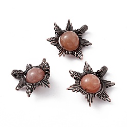 Sunstone Natural Sunstone Pendants, Sun Charms, with Rack Plating Red Copper Tone Brass Findings, Cadmium Free & Lead Free, 26~28x24~28x10mm, Hole: 2x4mm